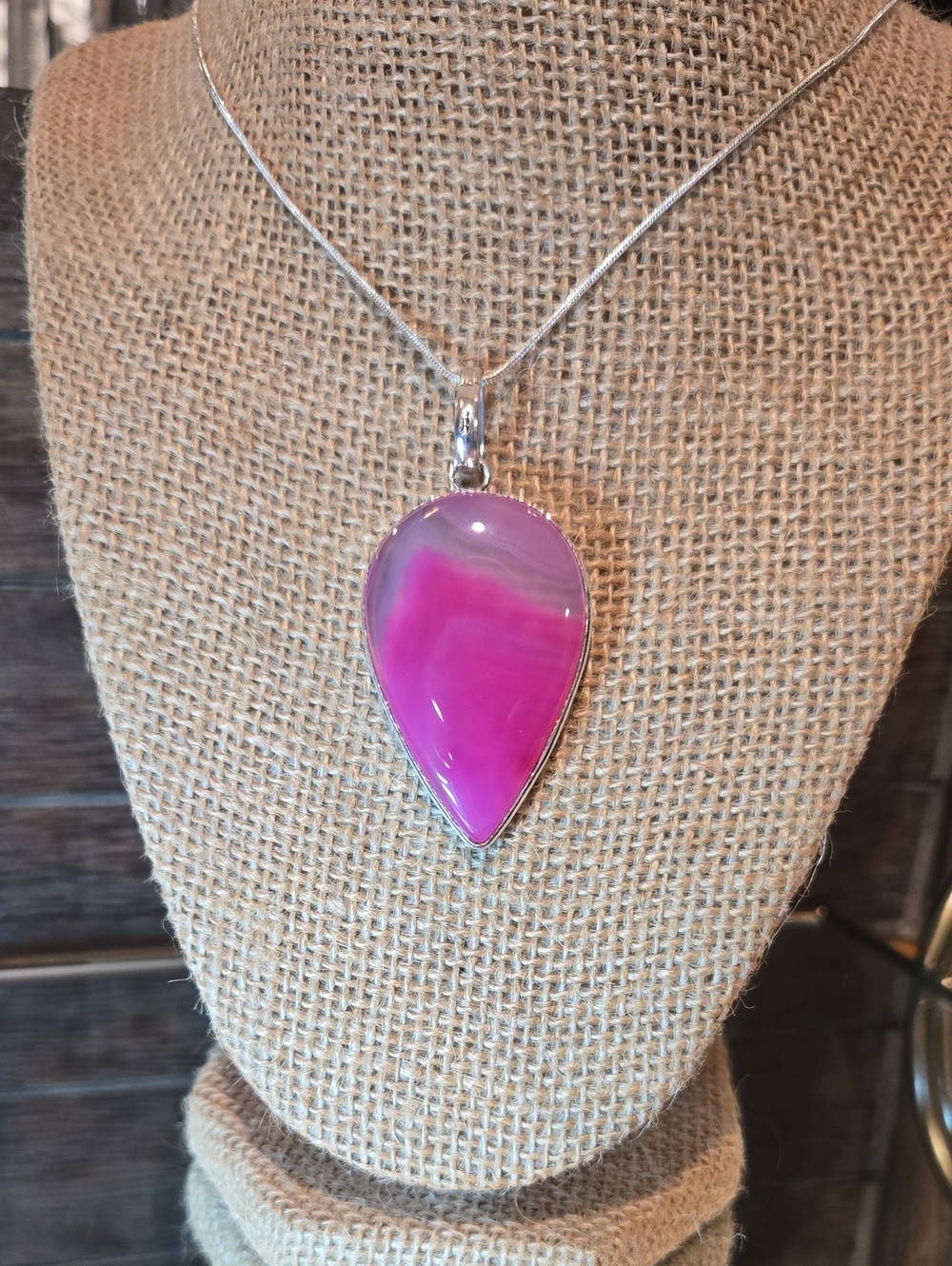 Sterling Silver Pink Teardrop Agate Pendant Necklace